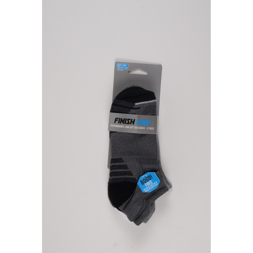 Finish Line Mens Socks Performance Low Cut Tab Gray Black 3 Pack 8.5-12.5 NWT